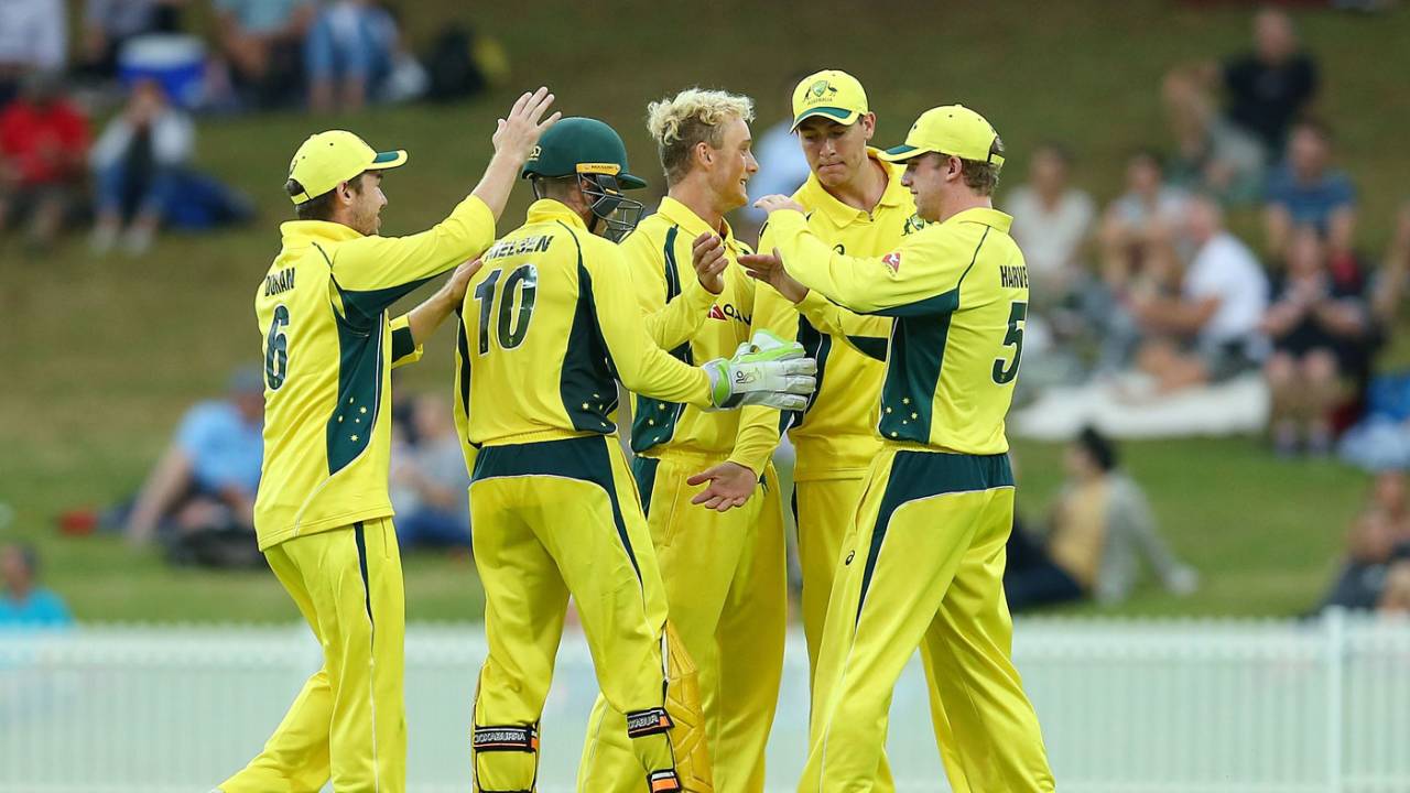 Daniel Fallins celebrates a breakthrough, Cricket Australia XI v England, Tour match, Sydney, January 11, 2017