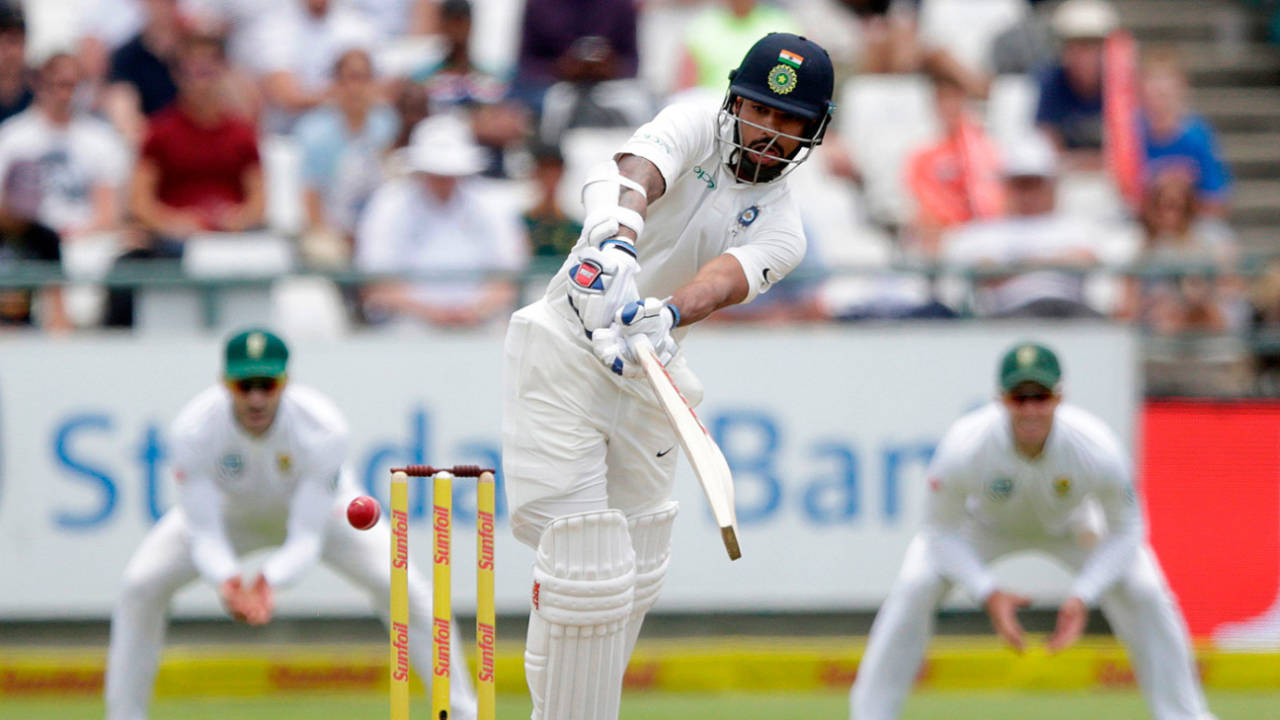 Shikhar Dhawan plays a ball to leg, South Africa v India, first Test, Cape Town, day four, January 8, 2018
