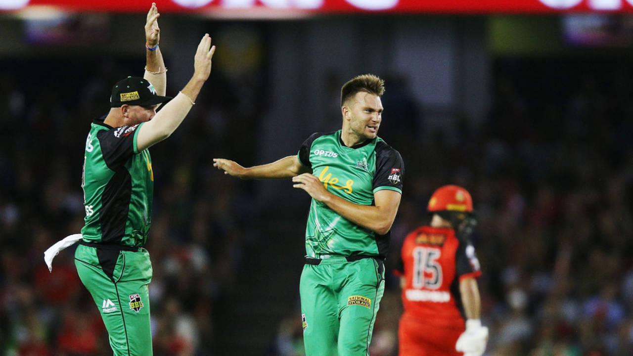 Jackson Coleman screams in delight after taking a wicket, Melbourne Renegades v Melbourne Stars, Big Bash League 2017-18, Melbourne, January 12, 2018