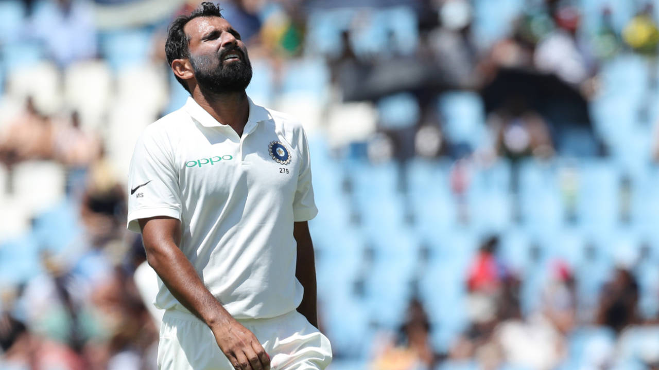 Mohammed Shami reacts in the field, South Africa v India, 2nd Test, day 1, Centurion, January 13, 2018 