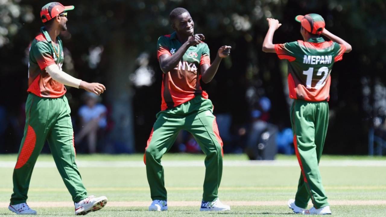 Out comes Gerard Mwendwa's celebratory jig, South Africa v Kenya, U-19 World Cup, Lincoln, January 14, 2018
