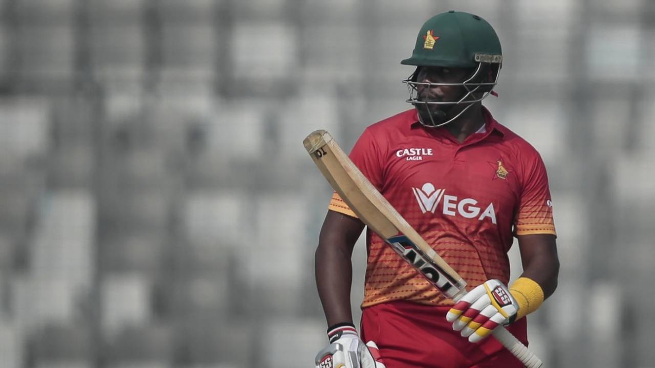 Hamilton Masakadza acknowledges his half-century, Sri Lanka v Zimbabwe, tri-series, Mirpur, January 17, 2018