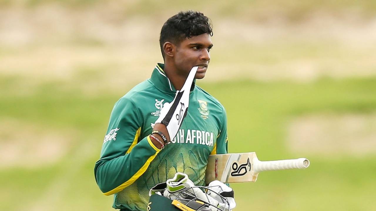 Jiveshan Pillay walks back after being dismissed obstructing the field, South Africa v West Indies, Under-19 World Cup, Group A, Mount Maunganui, January 17, 208