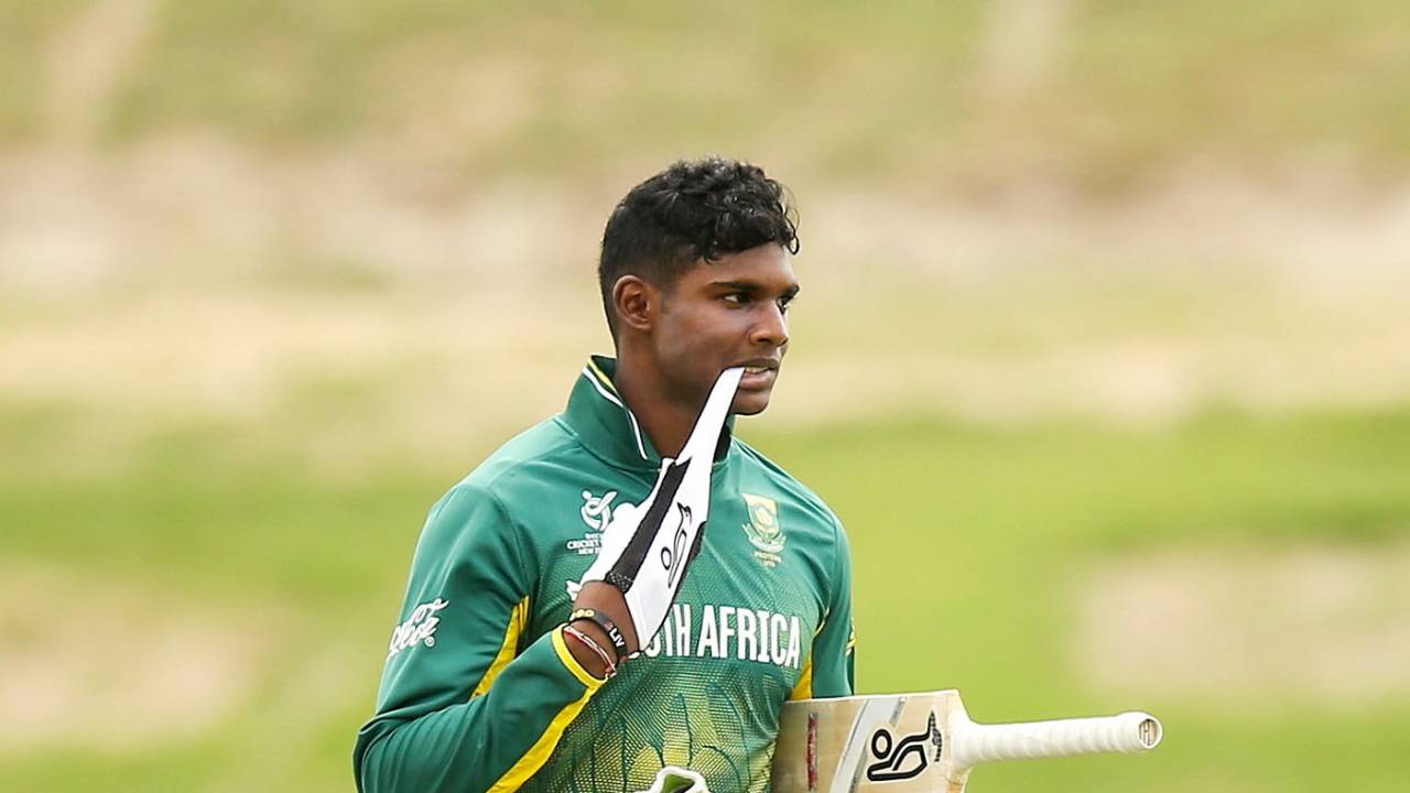 Jiveshan Pillay walks back after being dismissed obstructing the field, South Africa v West Indies, Under-19 World Cup, Group A, Mount Maunganui, January 17, 208