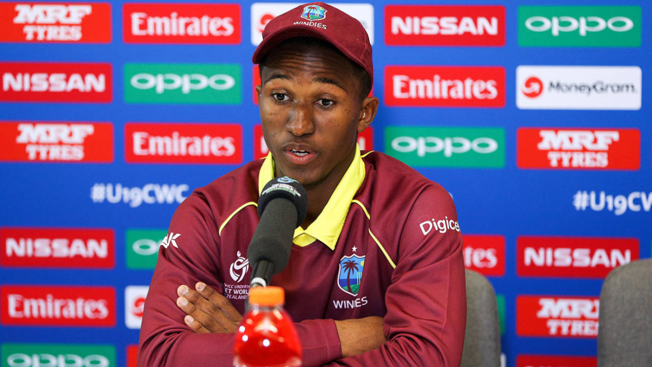 West Indies U-19 captain Emmanuel Stewart during a press conference, Tauranga, January 17, 2018