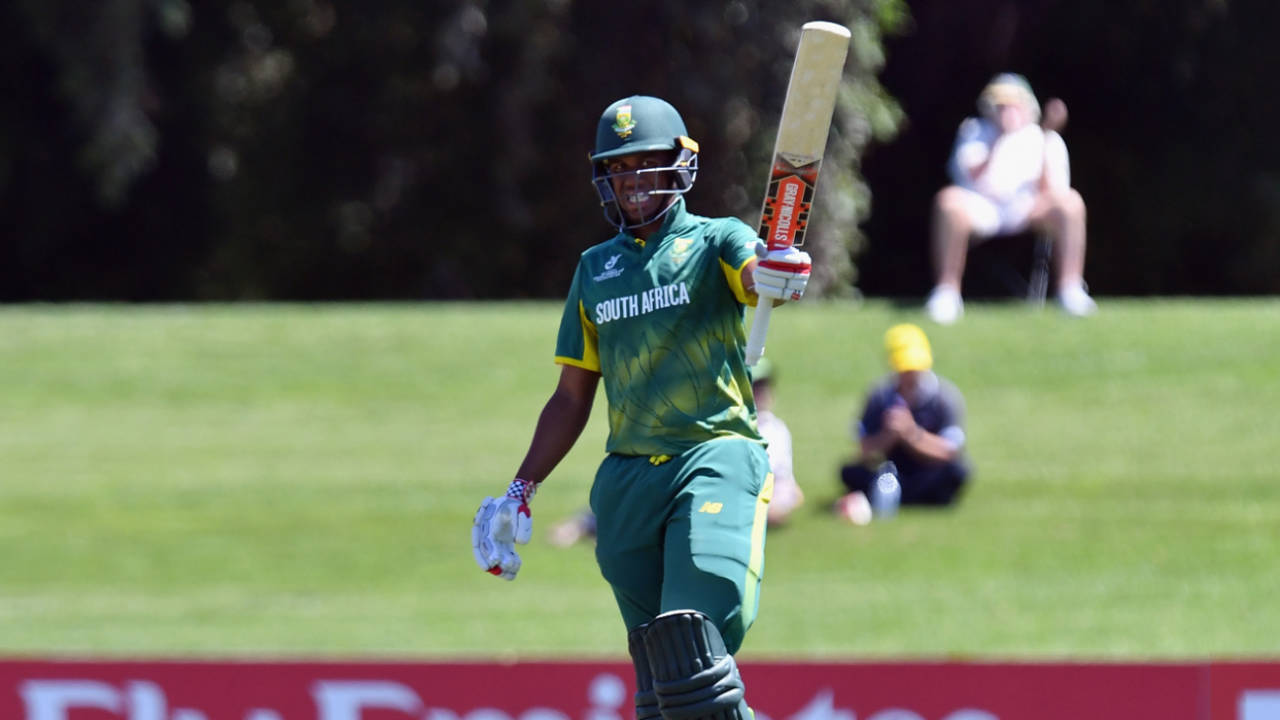 Wandile Makwetu celebrates his half-century, Pakistan v South Africa, Under-19 World Cup, Christchurch, January 24, 2018