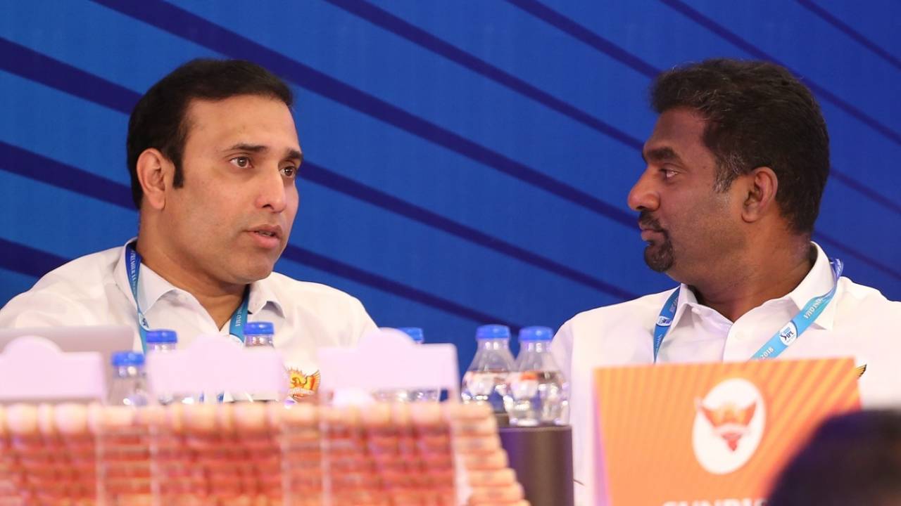 VVS Laxman and Muttiah Muralitharan engage in discussion at the IPL auction, Bengaluru, January 28, 2018