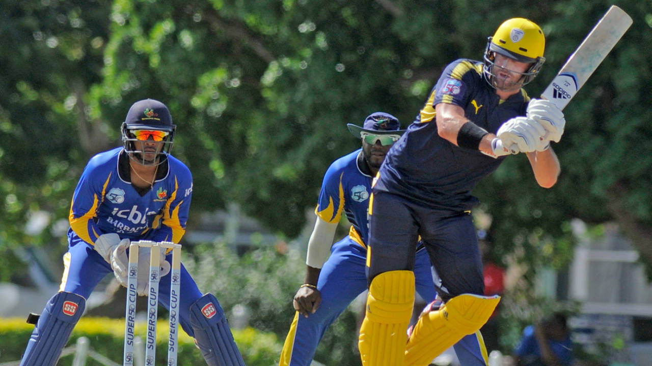 Sean Ervine steers one onto the leg side, Trinidad and Tobago v Hampshire, Regional Super50, Barbados, February 3, 2018
