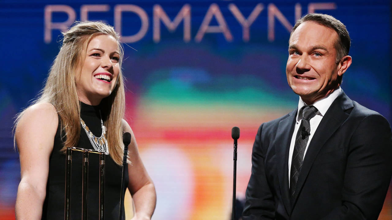 Georgia Redmayne shares a laugh with Michael Slater, Melbourne, February 12, 2018