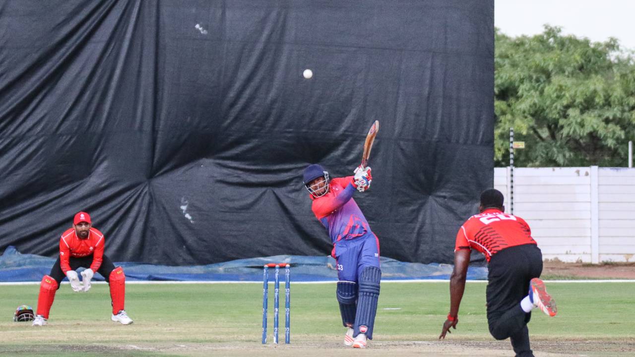 Karan KC's first six over long-off was a harbinger of the furious finish to come, Canada v Nepal, ICC World Cricket League Division Two, Windhoek, February 14, 2018