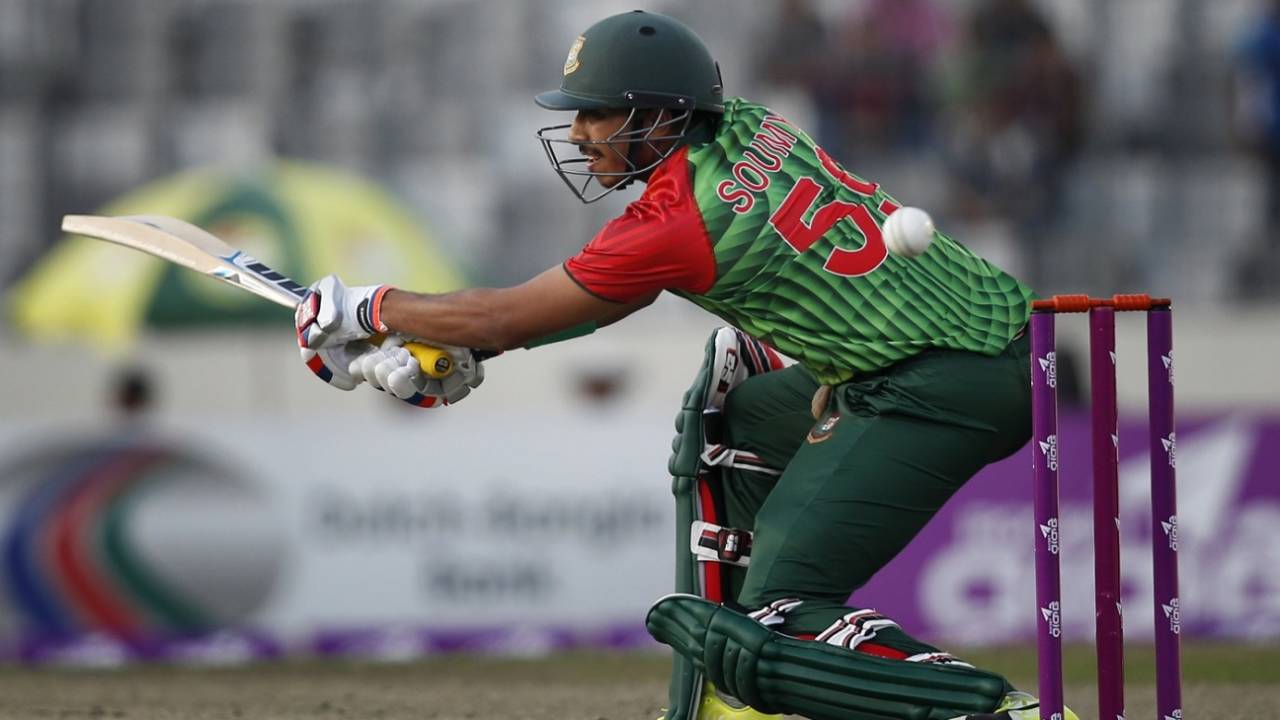 Soumya Sarkar misses a cut away from his body, Bangladesh v Sri Lanka, 1st T20I, Mirpur, February 15, 2018