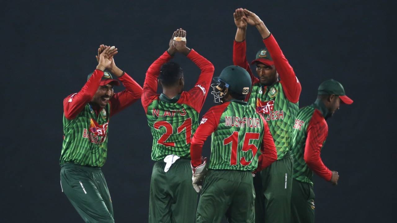 Nazmul Islam celebrates a wicket, Bangladesh v Sri Lanka, 1st T20I, Mirpur, February 15, 2018