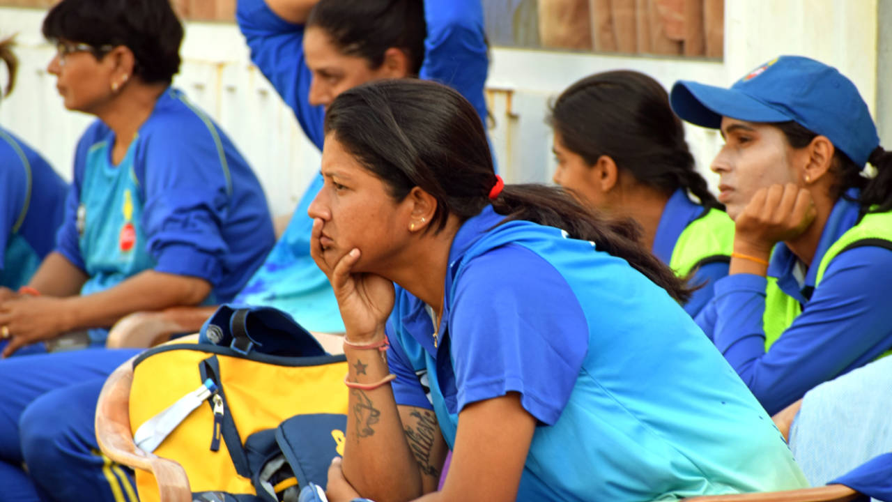 Rumeli Dhar looks on from the dugout, Delhi v Maharashtra, Senior Women's T20 League 2018, Mumbai, January 25, 2018