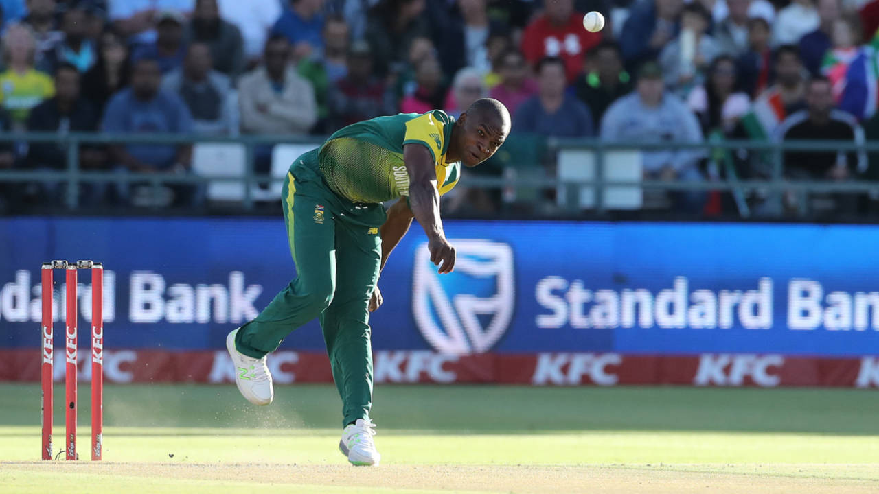 Junior Dala in his follow through, South Africa v India, 3rd T20I, Cape Town, February 24, 2018