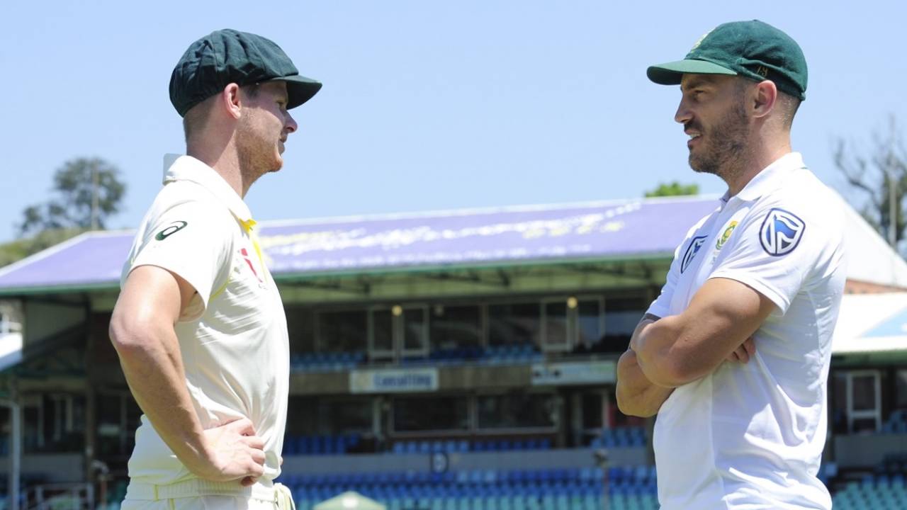 Steven Smith and Faf du Plessis share a moment before the trophy presentation, Durban, February 28, 2018
