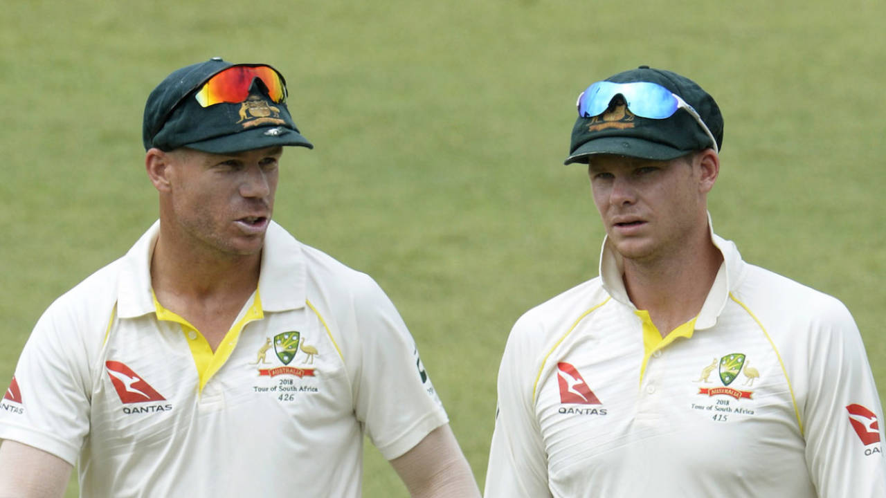 Steven Smith and David Warner walk off the field, South Africa v Australia, 1st Test, Durban, 5th day, March 5, 2018