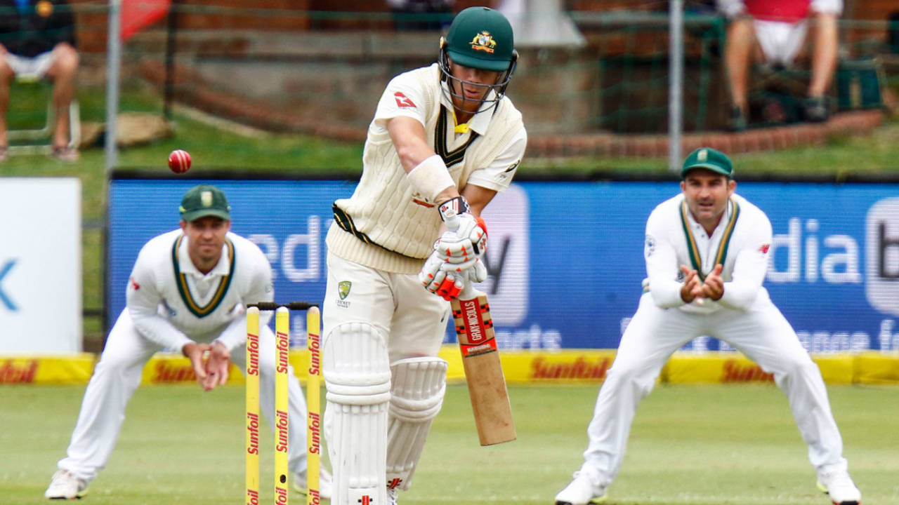 David Warner is beaten on the outside edge, South Africa v Australia, 2nd Test, 1st day, Port Elizabeth, March 9, 2018
