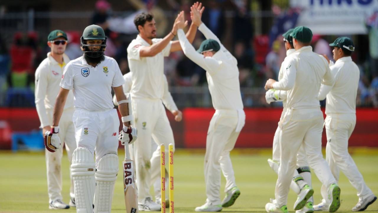 Hashim Amla was bowled by Mitchell Starc, South Africa v Australia, 2nd Test, 2nd day, Port Elizabeth, March 10, 2018