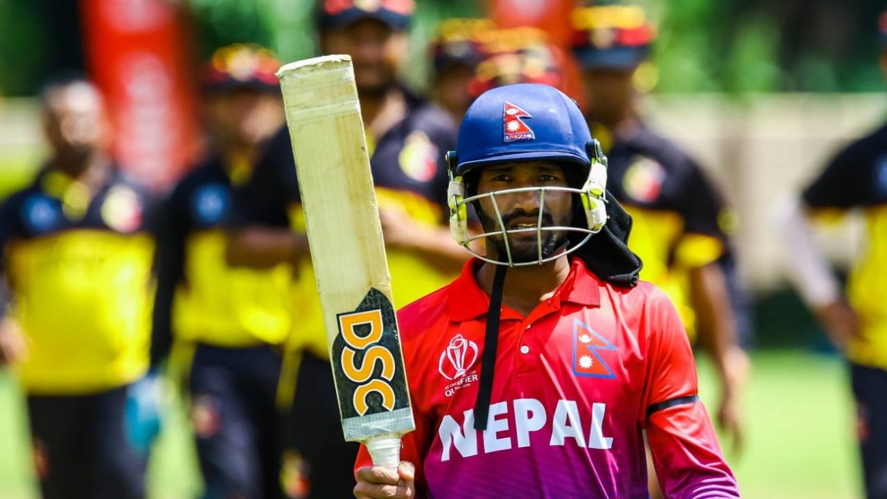 Dipendra Singh Airee celebrates fifty, Nepal v Papua New Guinea, World Cup Qualifier, Harare, March 15. 2018