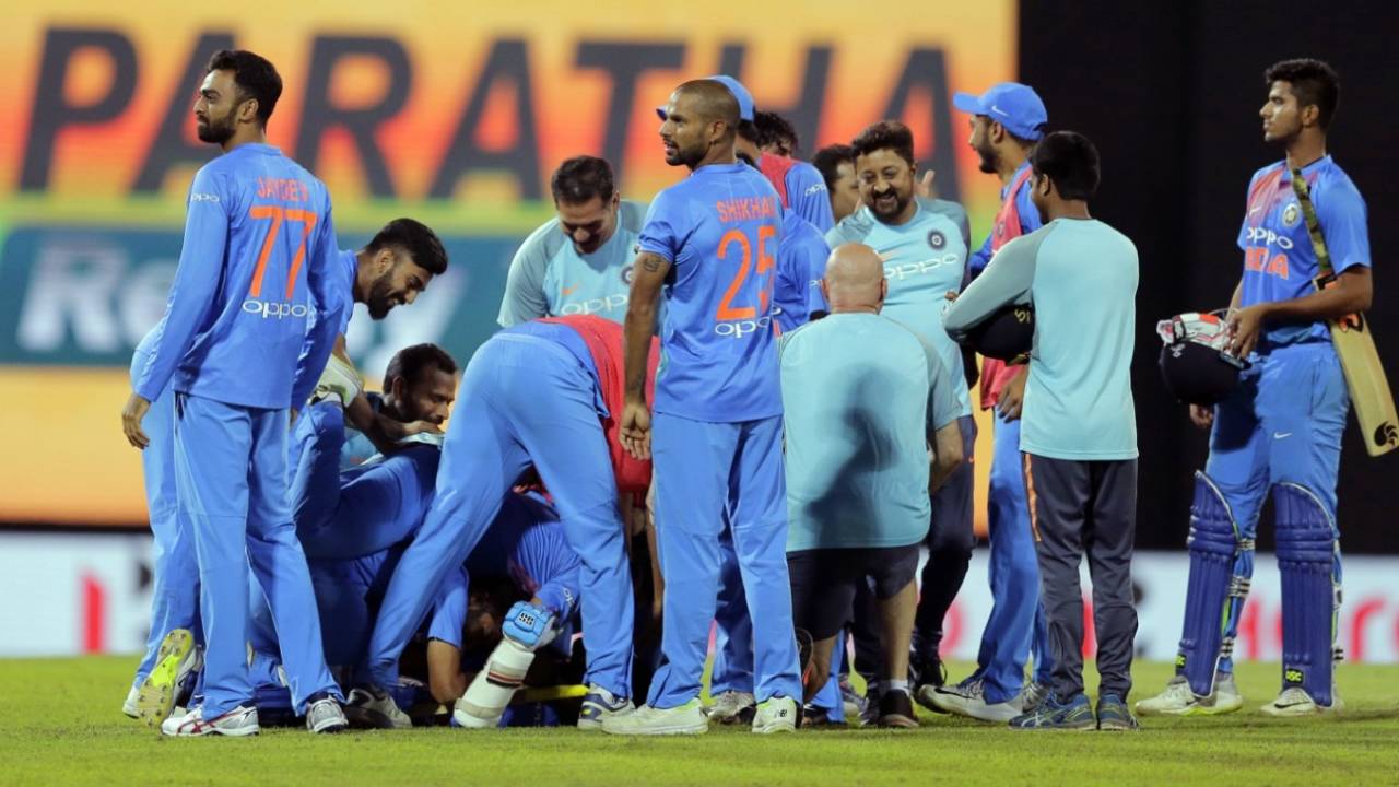 India's version of a joyous scrum after their win, India v Bangladesh, Nidahas Trophy final, Colombo, March 18, 2018