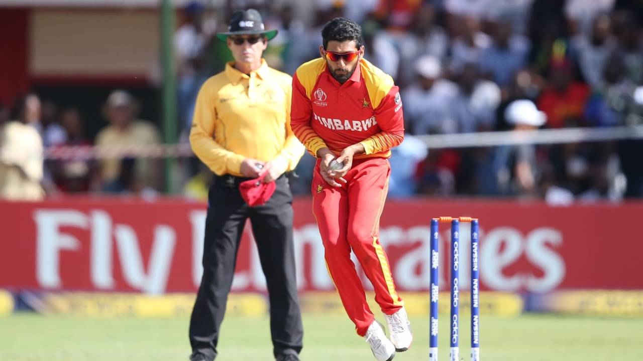 Evin Lewis was caught and bowled by Sikandar Raza , Zimbabwe v West Indies, World Cup Qualifiers, Harare, March 19, 2018