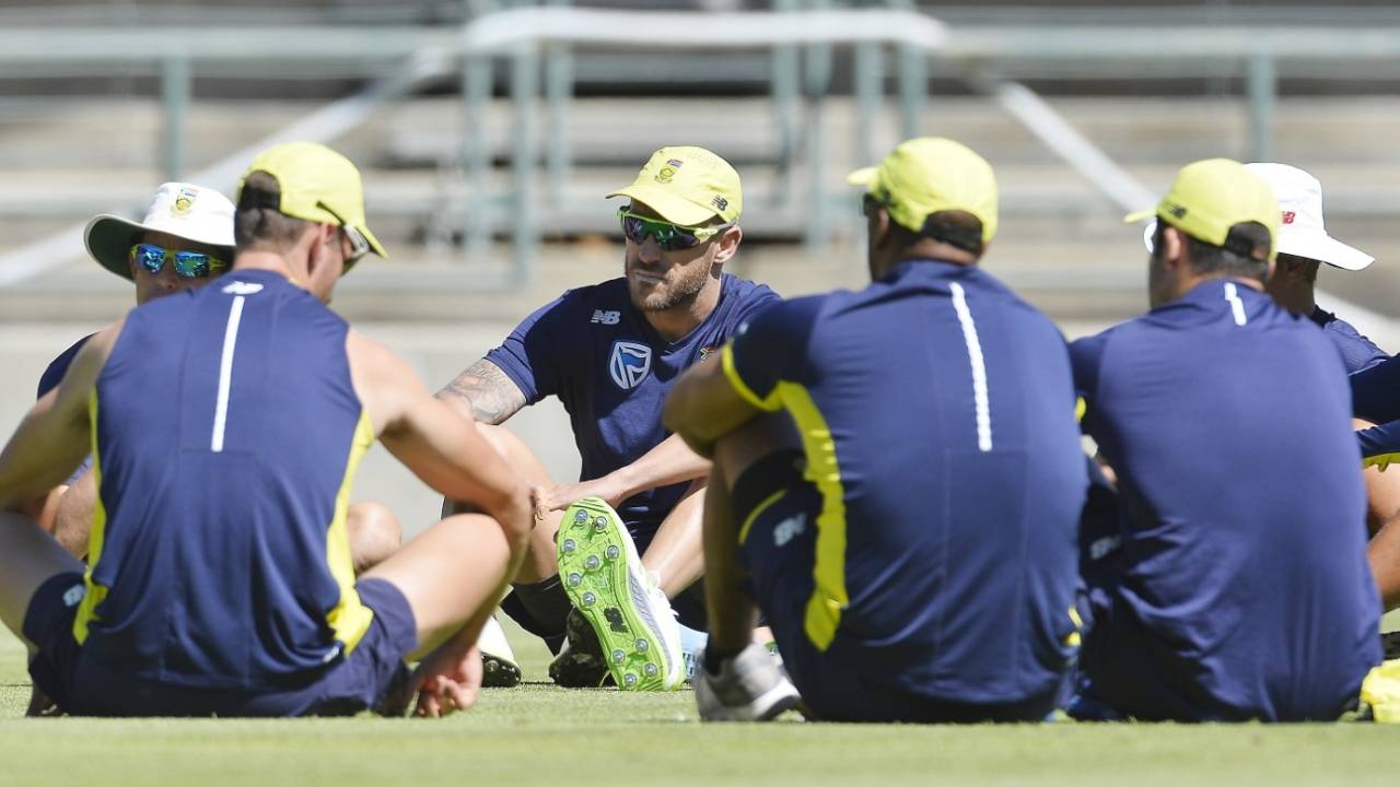 Faf du Plessis with his team-mates at a training session, South Africa v Australia, Cape Town, March 19, 2018