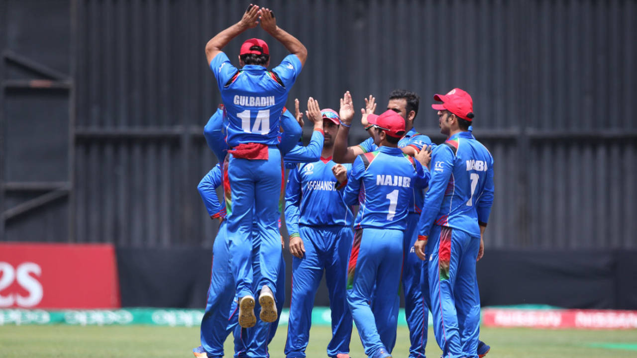 Afghanistan celebrate after getting a wicket, Ireland v Afghanistan, World Cup Qualifiers, Harare, 23 March, 2018