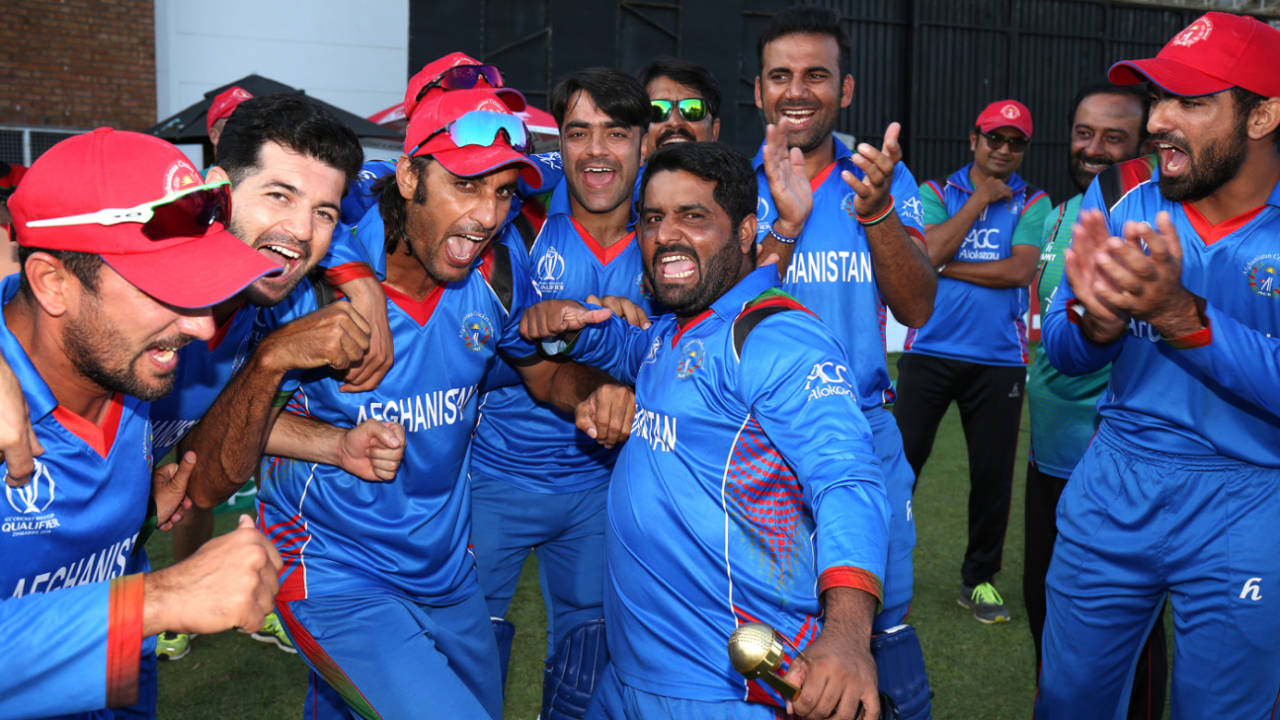 Mohammad Shahzad leads Afghanistan's post-match revelry, Ireland v Afghanistan, World Cup Qualifiers, Harare, 23 March, 2018
