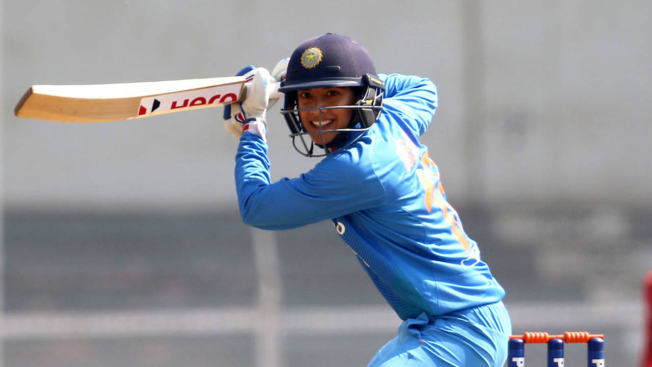Smriti Mandhana guides the ball on the off side, India v England, Tri-Nation Women's T20 Series, Mumbai, March 25, 2018