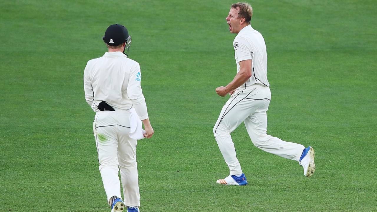 Neil Wagner celebrates Ben Stokes' wicket, New Zealand v England, 1st Test, Auckland, 5th day, March 26, 2018