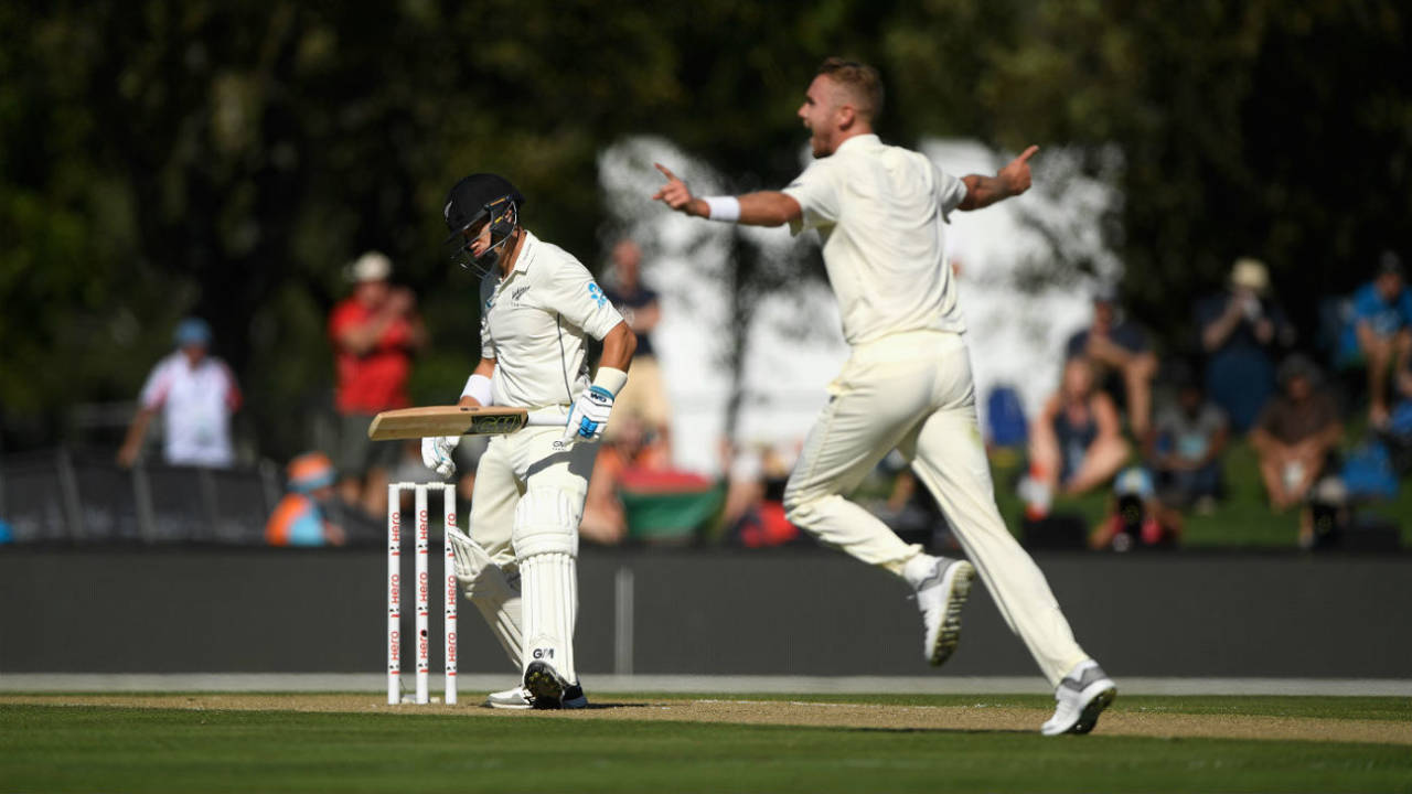Stuart Broad had Ross Taylor caught at slip for 2, New Zealand v England, 2nd Test, Christchurch, 2nd day, March 31, 2018