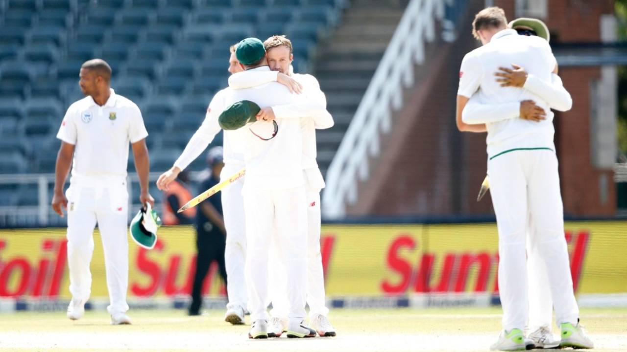 Hugs all around after South Africa's win, South Africa v Australia, 4th Test, Johannesburg, April 3, 2018