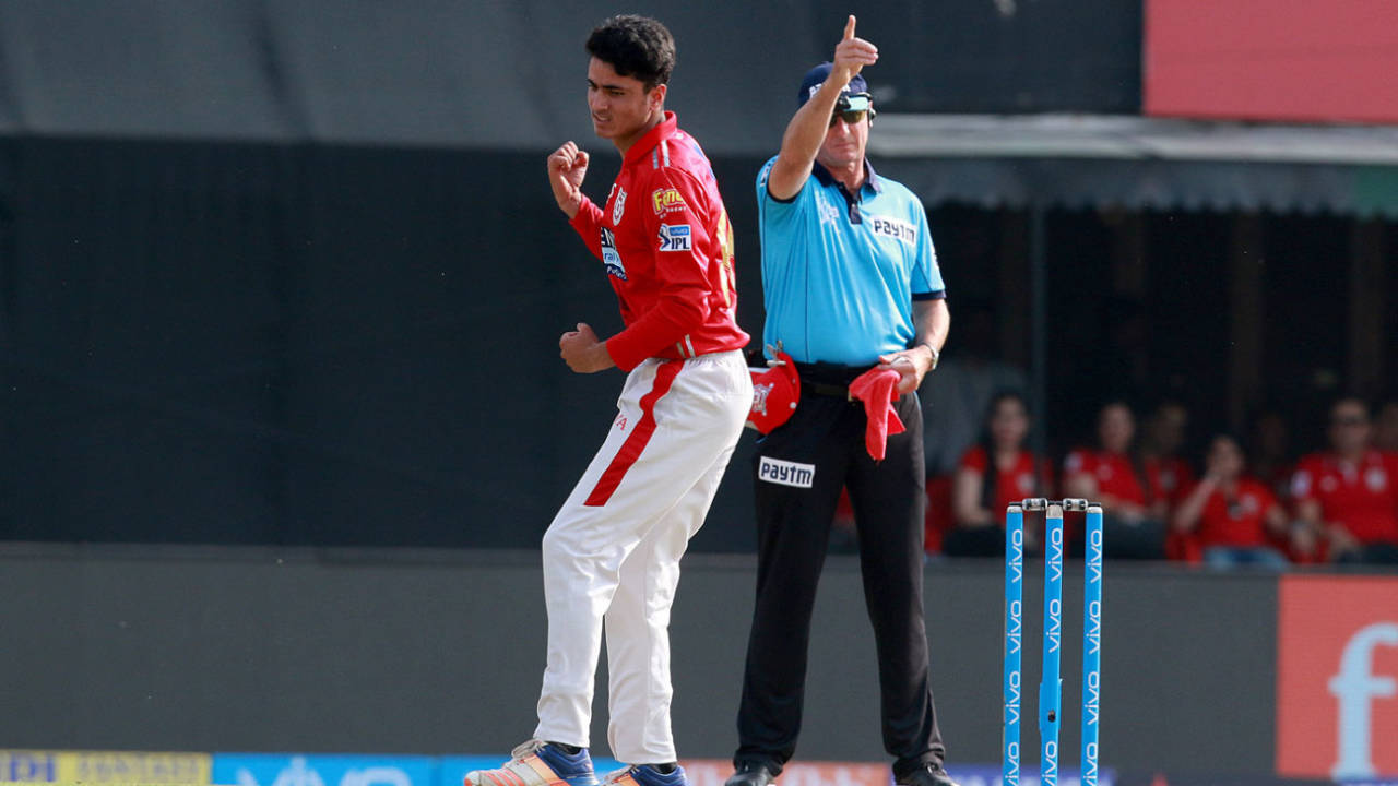 Mujeeb Ur Rahman punches the air after getting his first IPL wicket&nbsp;&nbsp;&bull;&nbsp;&nbsp;BCCI