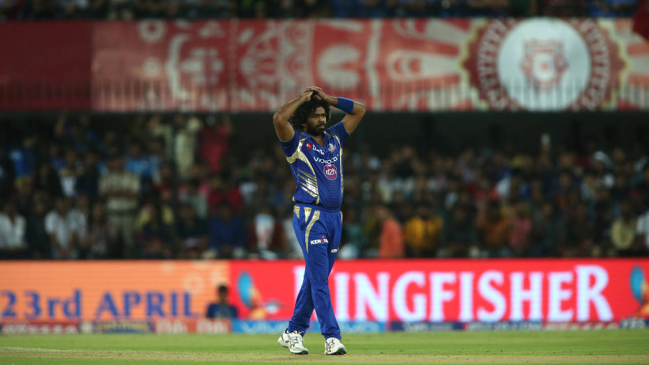 Lasith Malinga wears a clueless look after being carted for consecutive sixes by Hashim Amla, Mumbai Indians v Kings XI Punjab, IPL 2017, Indore, April 20, 2017