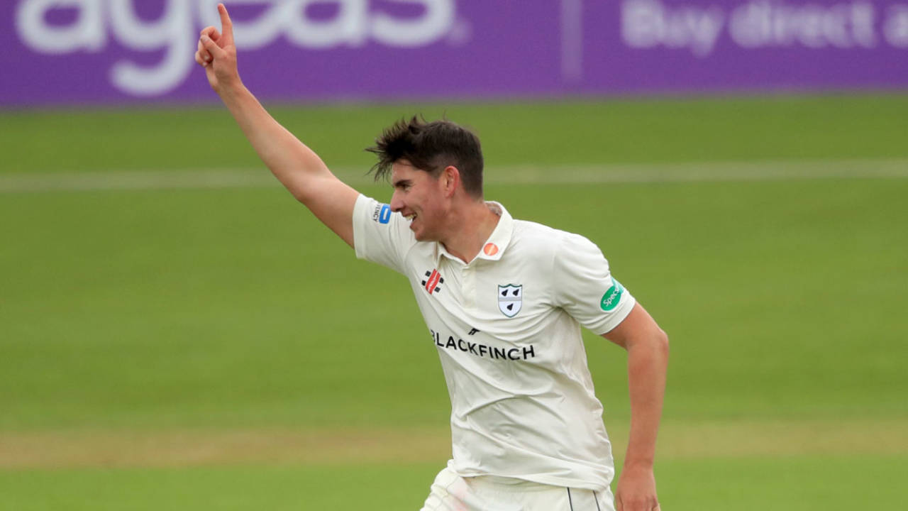 Josh Tongue celebrates a wicket, County Championship, Division One, Hampshire v Worcestershire, Ageas Bowl, 1st day, April 13, 2018