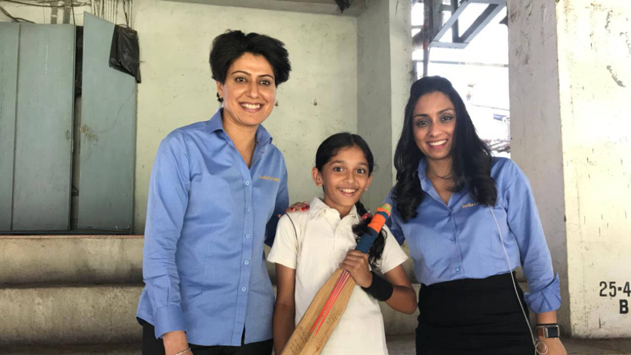 Young Durga with Anjum Chopra and Isa Guha at the Brabourne Stadium in March this year&nbsp;&nbsp;&bull;&nbsp;&nbsp;Women's CricZone