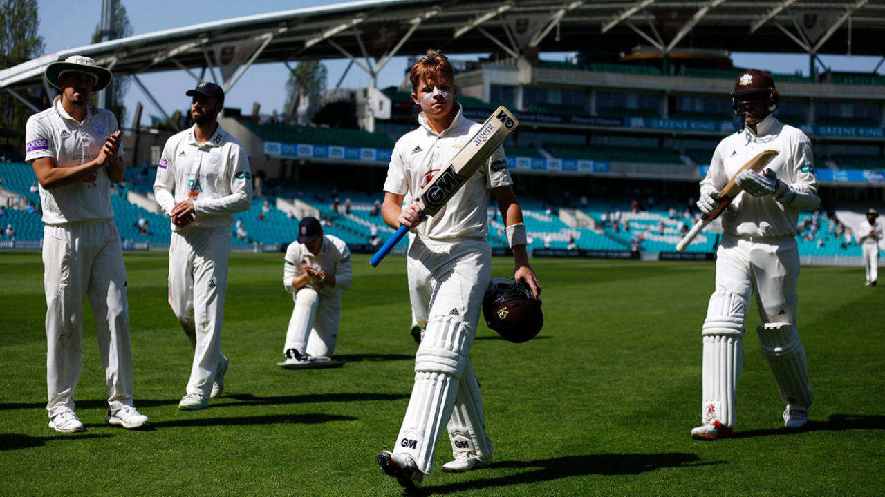 Ollie Pope walks off after his 145, Surrey v Hampshire, Specsavers Championship, Division One, Kia Oval, April 22, 2018