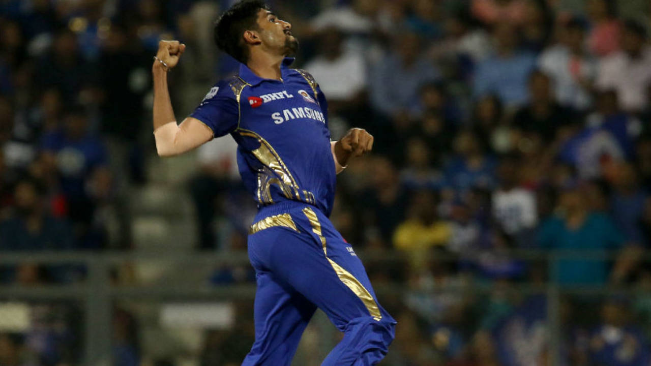 Jasprit Bumrah leaps to celebrate Rashid Khan's wicket, Mumbai Indians v Sunrisers Hyderabad, IPL, April 24, 2018