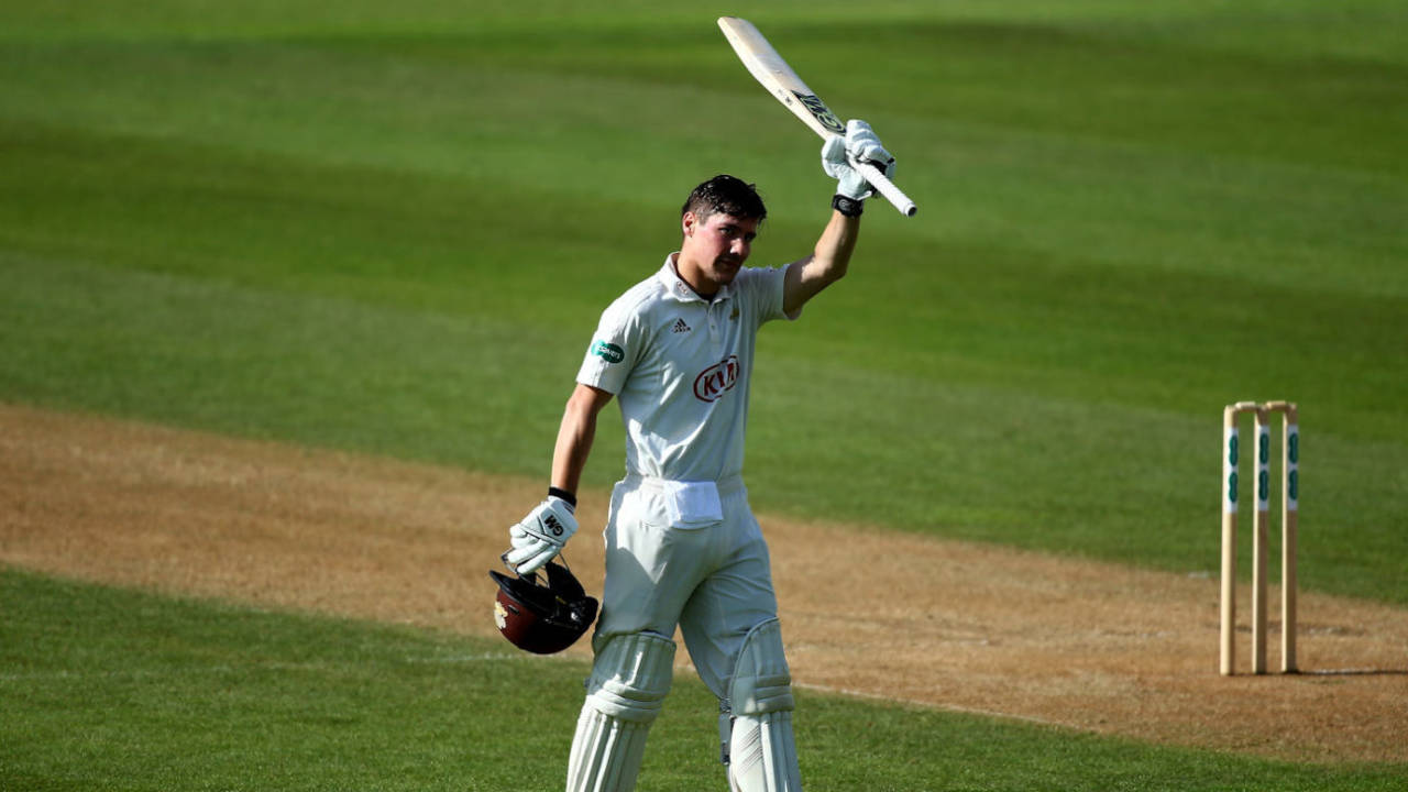 Rory Burns celebrates a Surrey century, Surrey v Worcestershire, Specsvaers Championship Division One, May 4, 2018