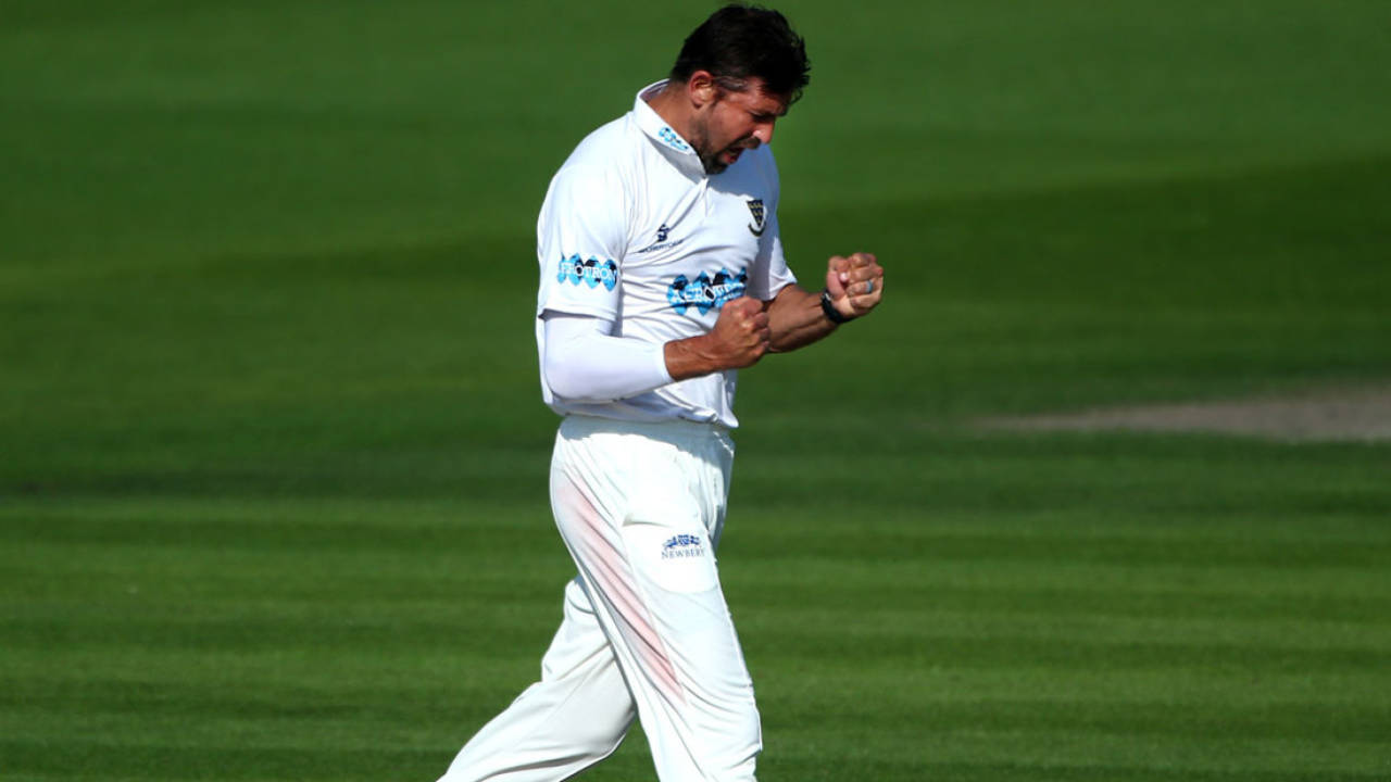 David Wiese celebrates a breakthrough, Sussex v Middlesex, Specsavers Championship, Division Two, Hove, May 6, 2018