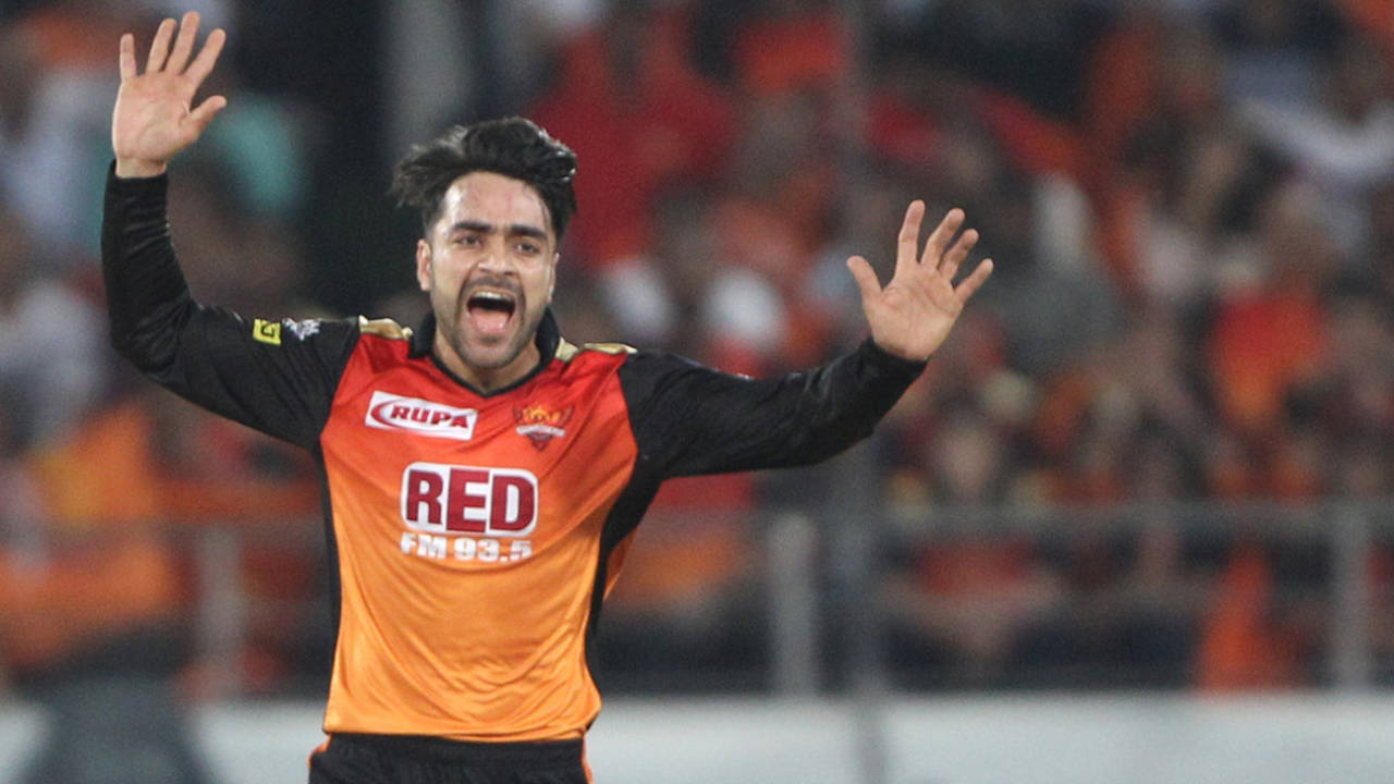 Rashid Khan appeals for a wicket, Sunrisers Hyderabad v Royal Challengers Bangalore, Hyderabad, IPL 2018, May 7, 2018