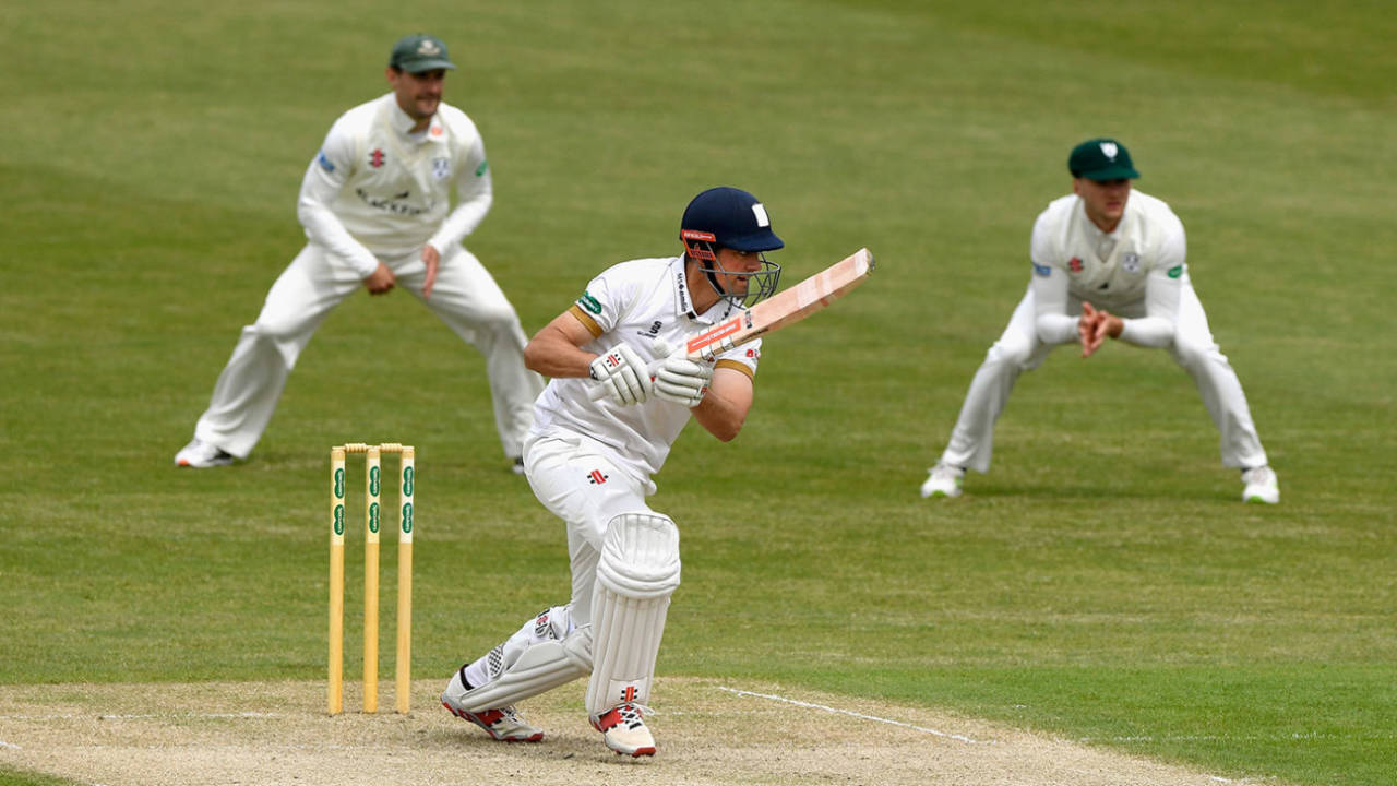 Alastair Cook drives, Worcestershire v Essex, Specsavers Championship, Division One, New Road, May 11, 2018