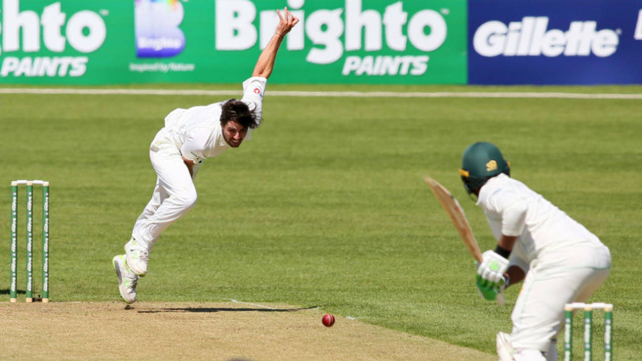 Tyrone Kane bowls during Ireland's maiden Test match, Ireland v Pakistan, Only Test, Malahide, 2nd day, May 12, 2018