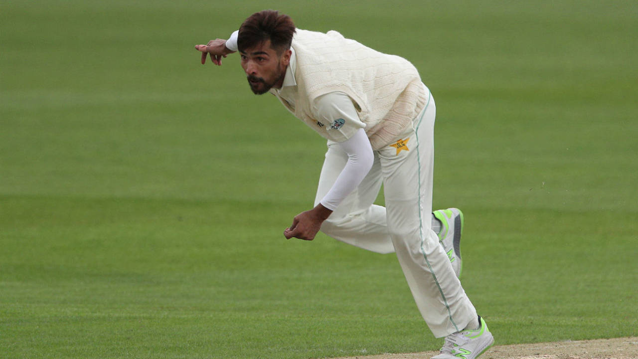 Mohammad Amir in his followthrough, Kent v Pakistan, April 28, 2018