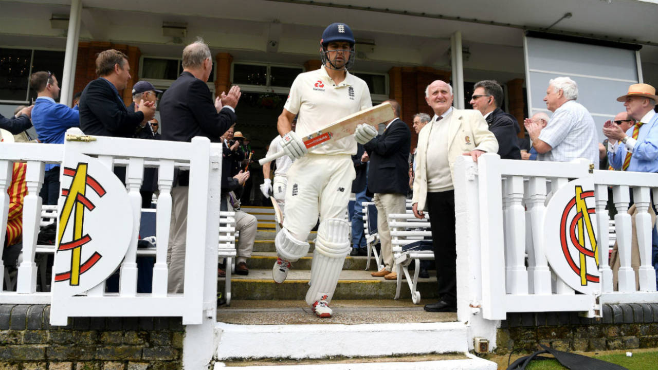 Alastair Cook emerges from the Lord's pavilion&nbsp;&nbsp;&bull;&nbsp;&nbsp;Getty Images