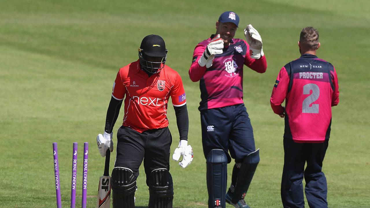 Michael Carberry walks off after being bowled, Northamptonshire v Leicestershire, Royal London Cup, North Group, May 25, 2018