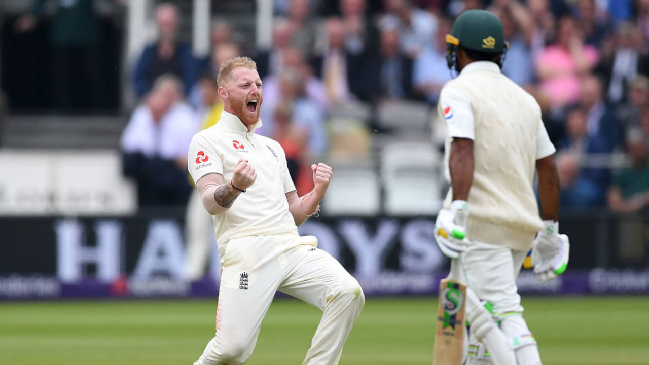 Ben Stokes celebrates the wicket of Asad Shafiq, England v Pakistan, 1st Test, Lord's, 2nd day, May 25, 2018