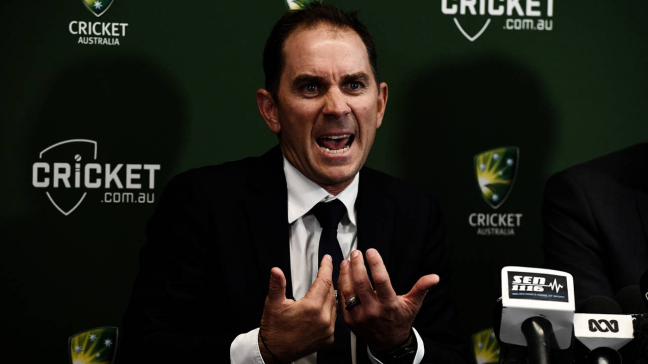 Justin Langer speaks to the media, Melbourne, May 3, 2018