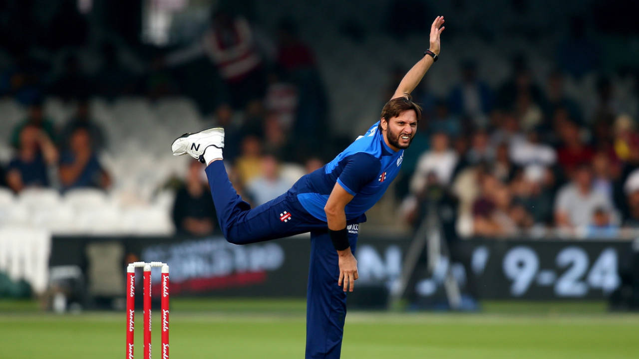 Shahid Afridi bowls in his final international match...probably, World XI v West Indies XI, Lord's, May 31, 2018