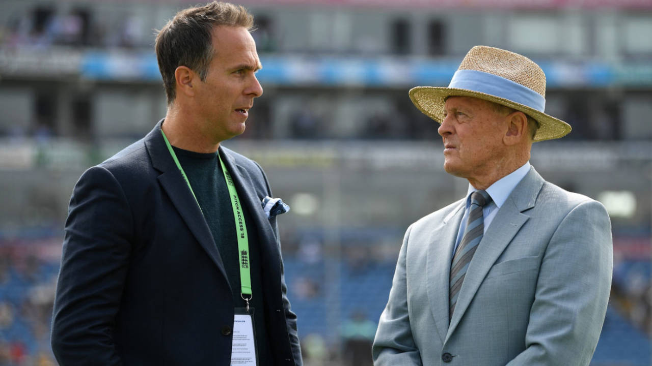 Michael Vaughan and TMS colleague Geoffrey Boycott, England v Pakistan, 2nd Test, Headingley, 1st day, June 1, 2018